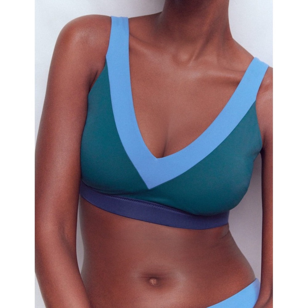 Boden Campania Cross Back Bikini Top Navy/Green Blue Colorblock Sz 6 New W/ Tag‎